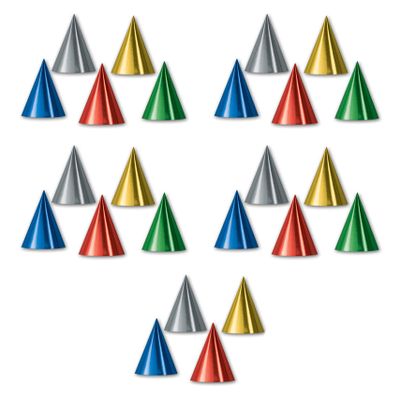 Beistle Shiny Foil Cone Hats 24 Piece Birthday Party Supplies,6.5",Blue/Silver/Red/Green/Gold