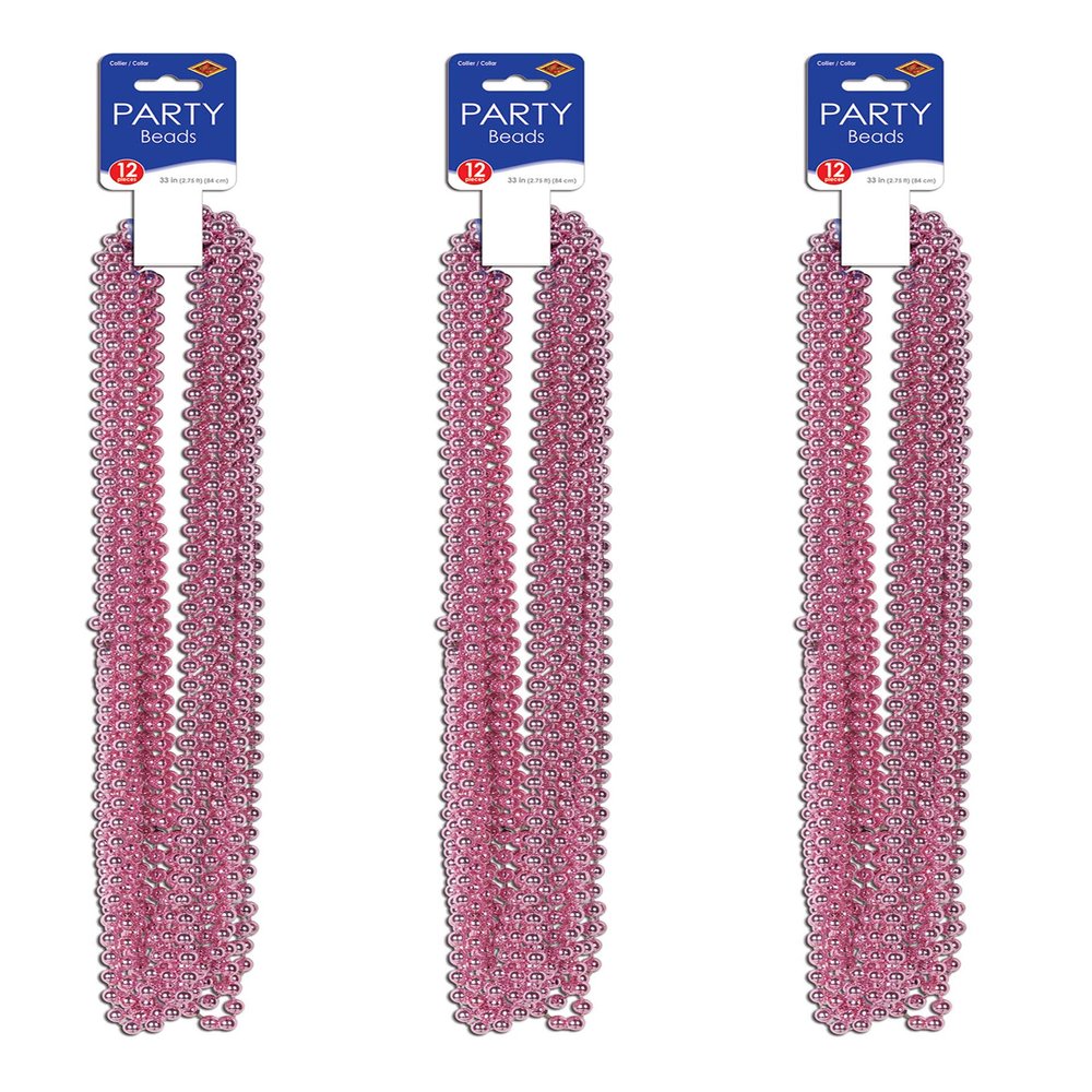 Pink Party Beads - Small Round Pack of 3