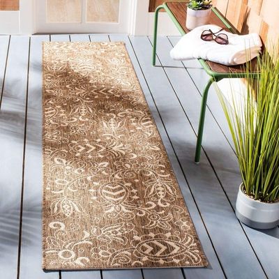 HNU 8' X 10' Transitional Geometric Rug - Allover Floral Pattern Brown Beige Colors Polypropylene Contains Latex Beautiful Chic Vintage Style Farmhouse Area Rugs - Indoor, Outdoor, Runner