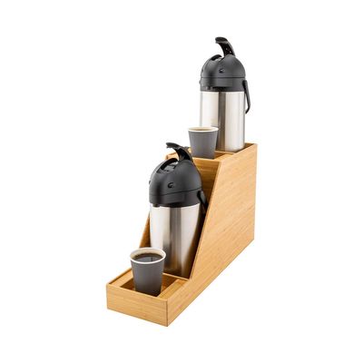 Restaurantware Airpot Holder Pack of 1 Bamboo 2-Tier Brown Dispenser Caddy, Beverage Holder Portable, 5.5 Liters Capacity, Can Hold 2 Coffee Airpots, Shatterproof, Chip-Resistant Coffee Station