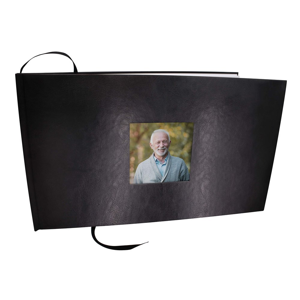 Black Faux Leather Photo Funeral Guest Book for Memorial Service and Celebration of Life Guest Book for Memorial Service - Beautiful & Vibrant Sign in Book for Funeral