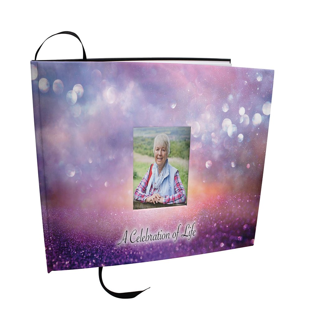 COMMEMORATIVE CREMATION URNS Angel (Purple) Photo Funeral Guest Book for Memorial Service and Celebration of Life Guest Book for Memorial Service - Beautiful & Vibrant Sign in Book for Funeral
