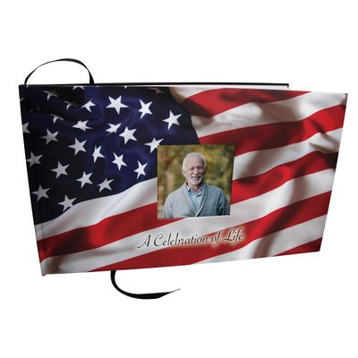 COMMEMORATIVE CREMATION URNS American Flag Photo Funeral Guest Book for Memorial Service and Celebration of Life Guest Book for Memorial Service - Beautiful & Vibrant Sign in Book for Funeral
