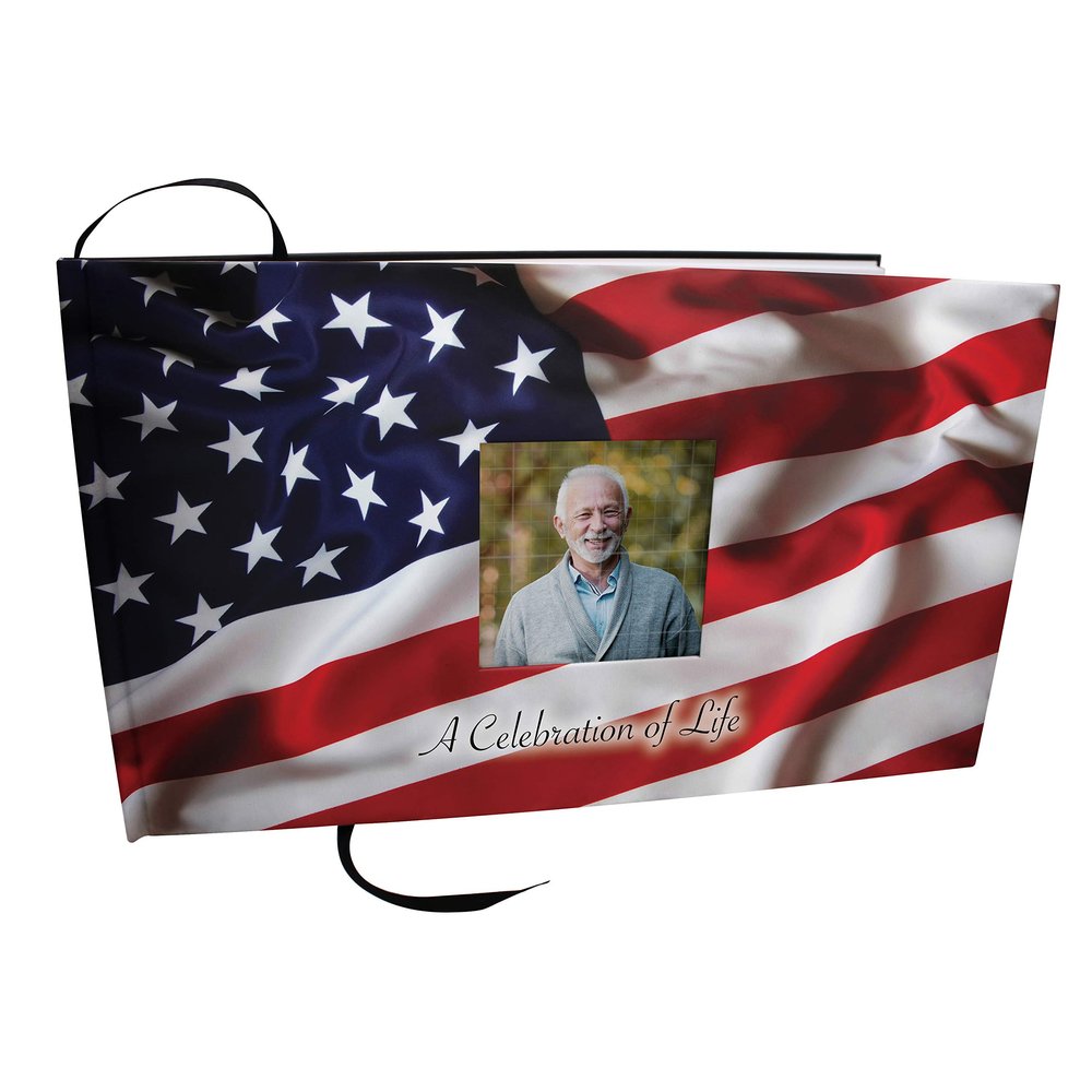 COMMEMORATIVE CREMATION URNS American Flag Photo Funeral Guest Book for Memorial Service and Celebration of Life Guest Book for Memorial Service - Beautiful & Vibrant Sign in Book for Funeral