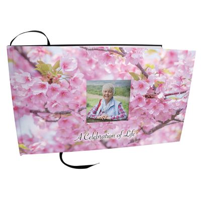 COMMEMORATIVE CREMATION URNS Cherry Blossom Photo Funeral Guest Book for Memorial Service and Celebration of Life Guest Book for Memorial Service - Beautiful & Vibrant Sign in Book for Funeral