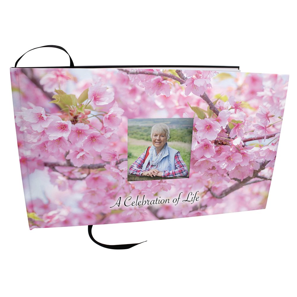 COMMEMORATIVE CREMATION URNS Cherry Blossom Photo Funeral Guest Book for Memorial Service and Celebration of Life Guest Book for Memorial Service - Beautiful & Vibrant Sign in Book for Funeral