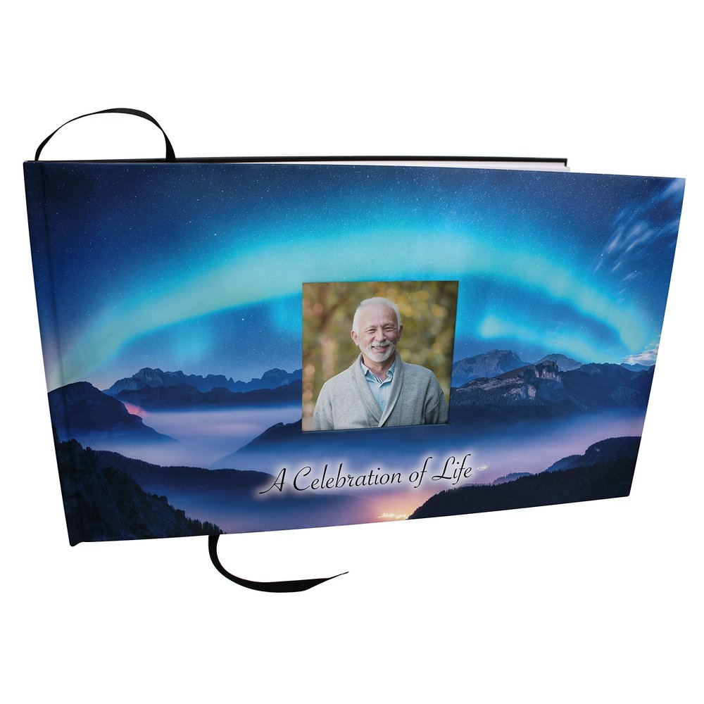 COMMEMORATIVE CREMATION URNS Aurora Borealis Photo Funeral Guest Book for Memorial Service and Celebration of Life Guest Book for Memorial Service - Beautiful & Vibrant Sign in Book for Funeral