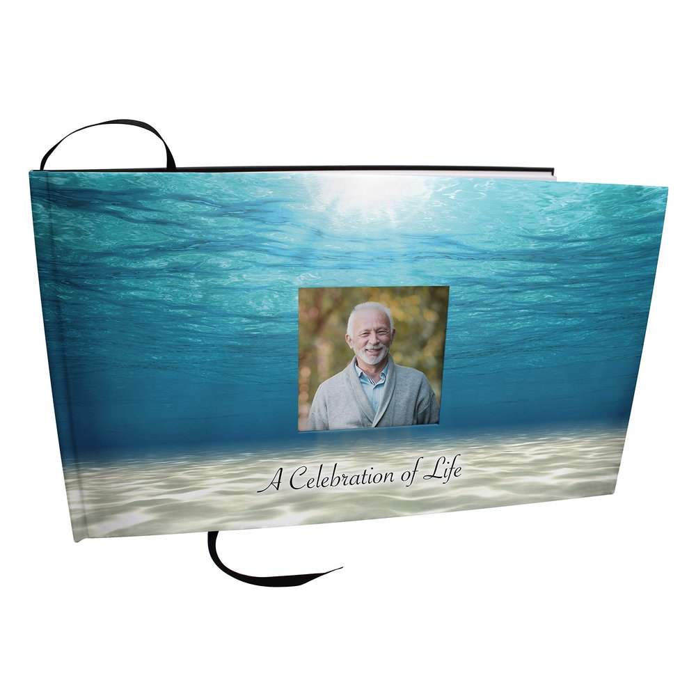COMMEMORATIVE CREMATION URNS Oceanic Photo Funeral Guest Book for Memorial Service and Celebration of Life Guest Book for Memorial Service - Beautiful & Vibrant Sign in Book for Funeral