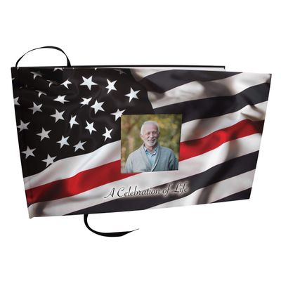 COMMEMORATIVE CREMATION URNS Red Line Firefighter Photo Funeral Guest Book for Memorial Service and Celebration of Life Guest Book for Memorial Service - Beautiful & Vibrant Sign in Book for Funeral