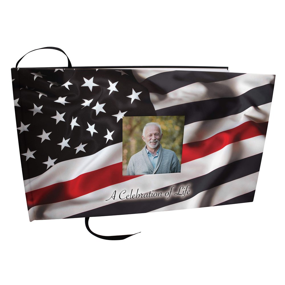 COMMEMORATIVE CREMATION URNS Red Line Firefighter Photo Funeral Guest Book for Memorial Service and Celebration of Life Guest Book for Memorial Service - Beautiful & Vibrant Sign in Book for Funeral