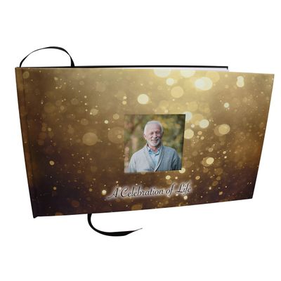 Golden Cross Photo Funeral Guest Book for Memorial Service and Celebration of Life Guest Book for Memorial Service - Beautiful & Vibrant Sign in Book for Funeral
