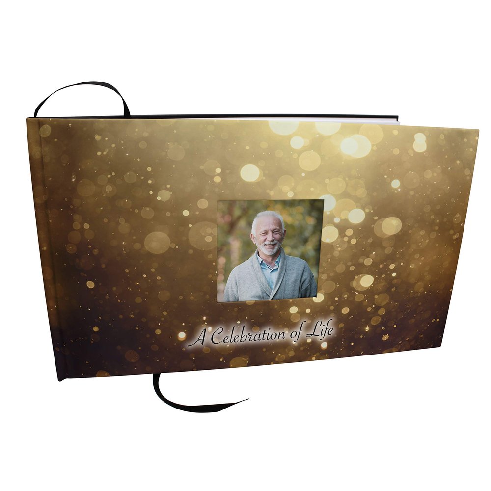 Golden Cross Photo Funeral Guest Book for Memorial Service and Celebration of Life Guest Book for Memorial Service - Beautiful & Vibrant Sign in Book for Funeral
