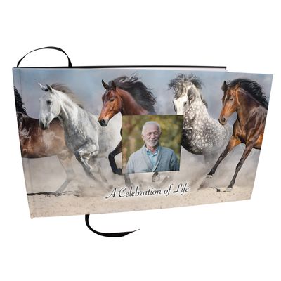 COMMEMORATIVE CREMATION URNS Wild Horses Photo Funeral Guest Book for Memorial Service and Celebration of Life Guest Book for Memorial Service - Beautiful & Vibrant Sign in Book for Funeral