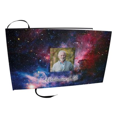 COMMEMORATIVE CREMATION URNS Cosmic Galaxy Photo Funeral Guest Book for Memorial Service and Celebration of Life Guest Book for Memorial Service - Beautiful & Vibrant Sign in Book for Funeral