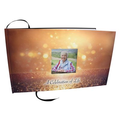 Guardian Angel (Gold) Photo Funeral Guest Book for Memorial Service and Celebration of Life Guest Book for Memorial Service - Beautiful & Vibrant Sign in Book for Funeral