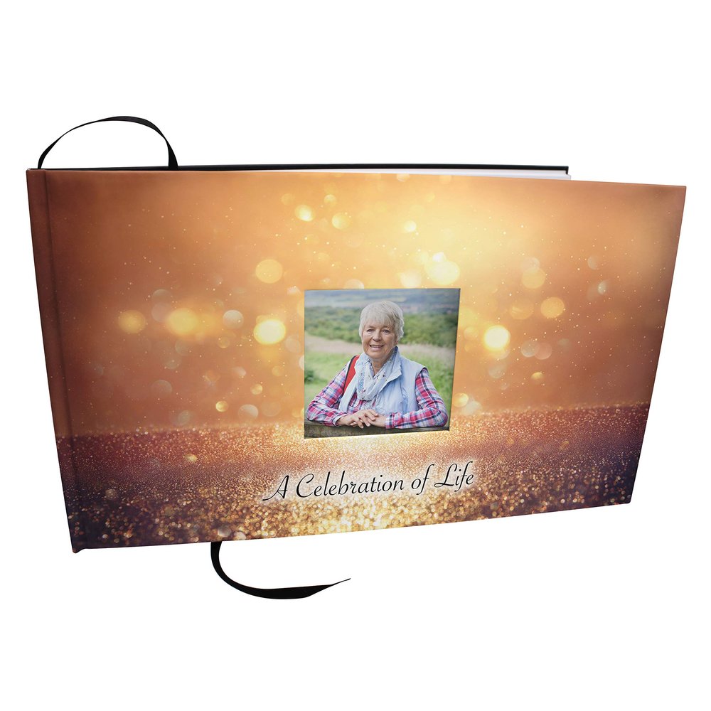 Guardian Angel (Gold) Photo Funeral Guest Book for Memorial Service and Celebration of Life Guest Book for Memorial Service - Beautiful & Vibrant Sign in Book for Funeral