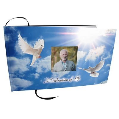 Holy Dove Photo Funeral Guest Book for Memorial Service and Celebration of Life Guest Book for Memorial Service - Beautiful & Vibrant Sign in Book for Funeral