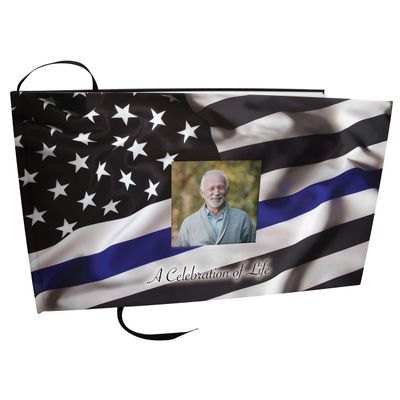 COMMEMORATIVE CREMATION URNS Blue Line Flag Police Photo Funeral Guest Book for Memorial Service and Celebration of Life Guest Book for Memorial Service - Beautiful & Vibrant Sign in Book for Funeral