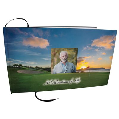 COMMEMORATIVE CREMATION URNS 19th Hole Golf Photo Funeral Guest Book for Memorial Service and Celebration of Life Guest Book for Memorial Service - Beautiful & Vibrant Sign in Book for Funeral