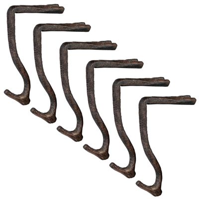 Lulu Decor,100% Cast Iron 8" Stocking Holder for mantle Holds Up to 9 lbs Low Profile Design with Rubber Grip Ideal for Christmas Stockings Garland Holder Simple Natural Branch antler shape (Set of 6)