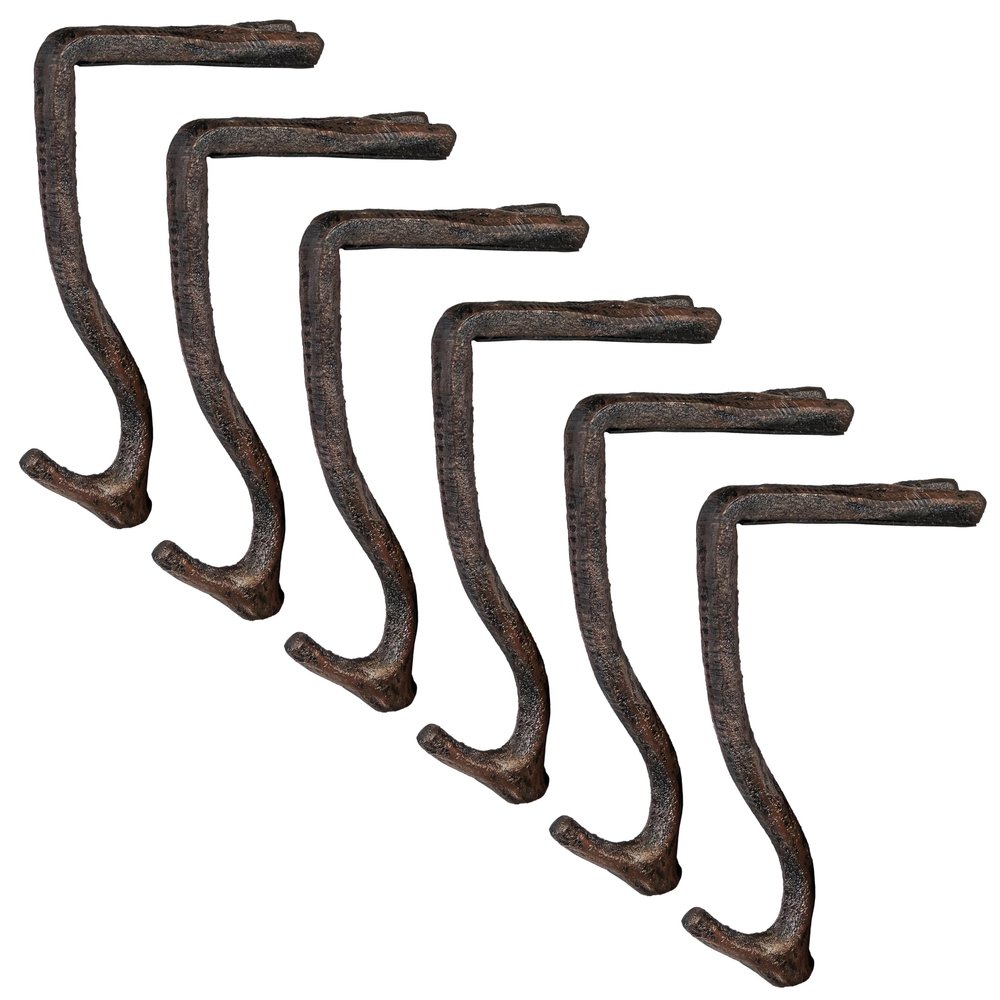 Lulu Decor,100% Cast Iron 8" Stocking Holder for mantle Holds Up to 9 lbs Low Profile Design with Rubber Grip Ideal for Christmas Stockings Garland Holder Simple Natural Branch antler shape (Set of 6)