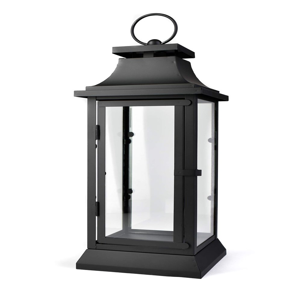 Serene Spaces Living Black Metal Hurricane Lantern with Clear Glass  15" Tall, 5" Square. Versatile Hanging/Tabletop Candle Holder for Weddings, Parties, Indoor & Outdoor Home dcor.