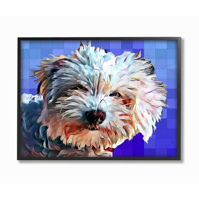Stupell Industries Colorful Bichon Puppy Over Blue Geometric Pattern