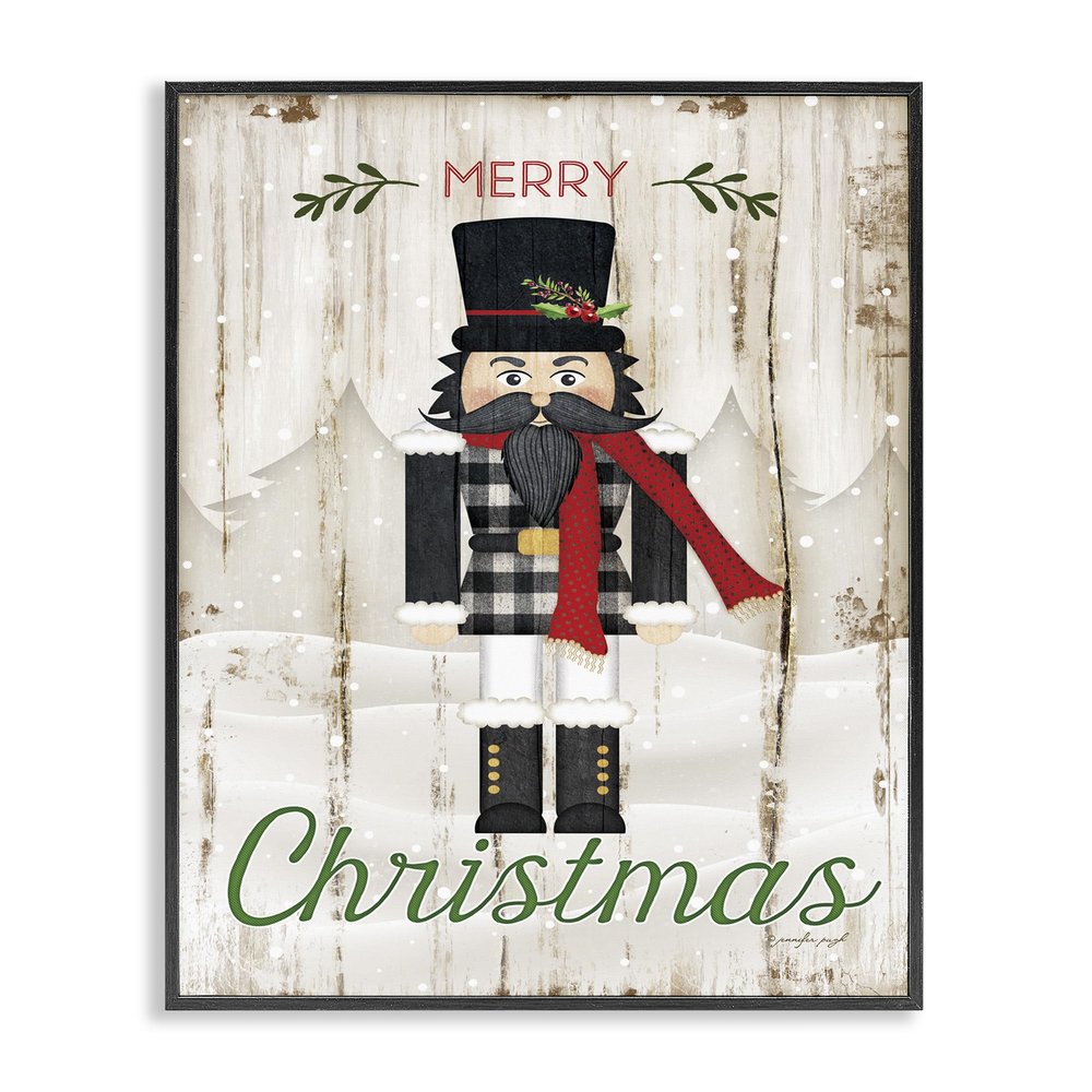 Stupell Industries Merry Christmas Holiday Phrase Winter Nutcracker Wall Art, 16x20, Tan