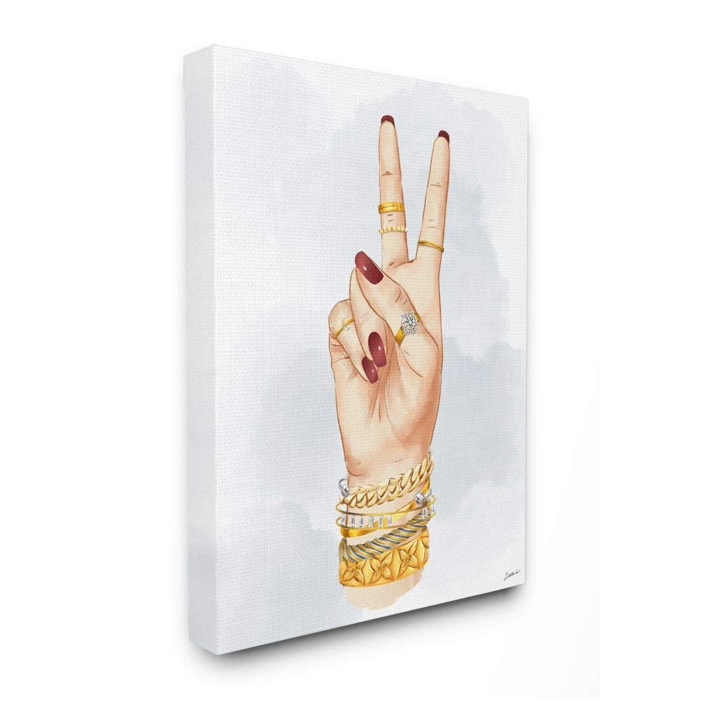 Stupell Industries Fashion Forward Peace Hand Sign with Golden Accessories