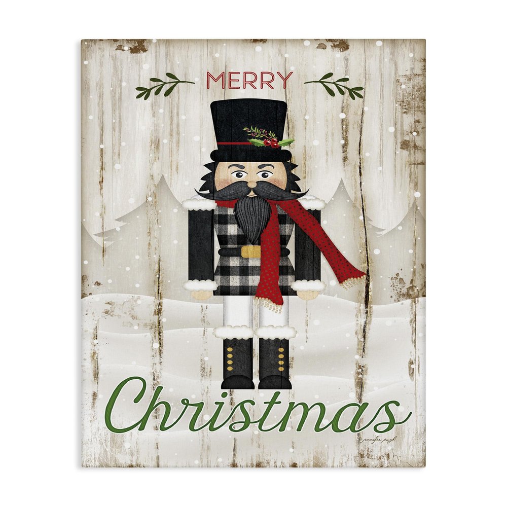 Stupell Industries Merry Christmas Holiday Phrase Winter Nutcracker Wall Art, 30x40, Tan