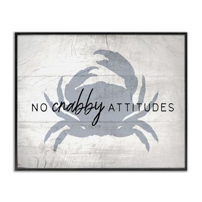 Stupell Industries No Crabby Attitudes Pun Rustic Nautical Animal Wall Art, 16x20, Off- White