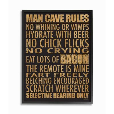 Stupell Industries Man Cave Rules with Rustic Distressed Text Wall Art, 16 x 20, Black