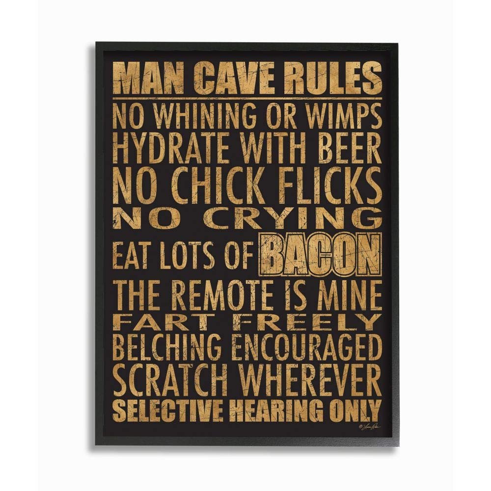 Stupell Industries Man Cave Rules with Rustic Distressed Text Wall Art, 16 x 20, Black