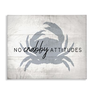 Stupell Industries No Crabby Attitudes Pun Rustic Nautical Animal Wall Art, 24x30, Off- White