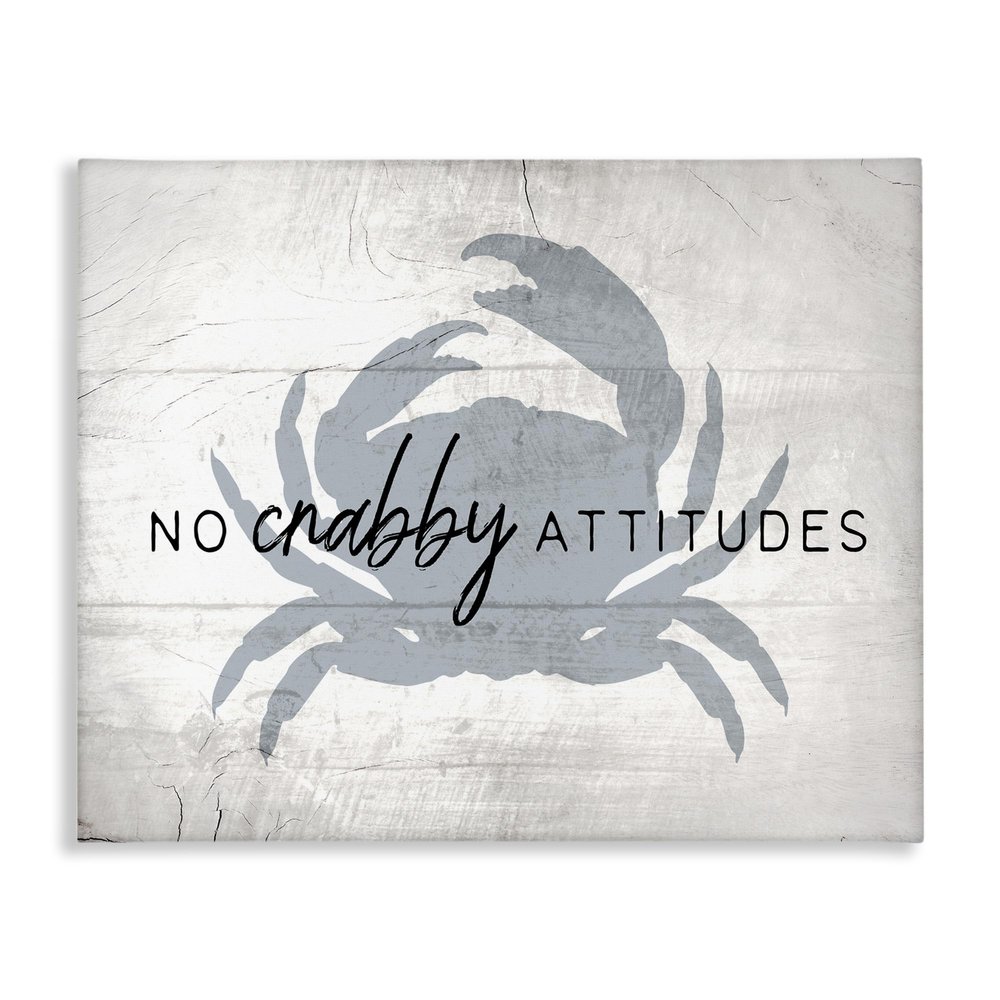Stupell Industries No Crabby Attitudes Pun Rustic Nautical Animal Wall Art, 24x30, Off- White