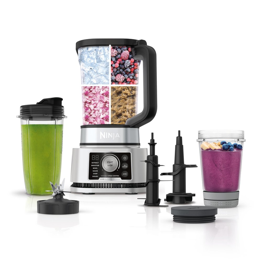 Ninja Blender For Kitchen | Food Processor Combo System | Smoothie Maker & Nutrient Extractor | 6 Functions for Bowls, Spreads, Dough, Shakes | 72-oz. Pitcher & To-Go Cups | Silver | SS351