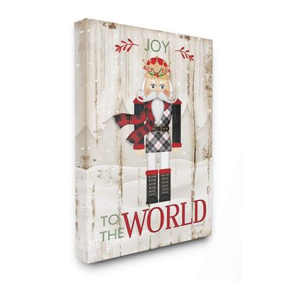 Stupell Industries Joy to The World Quote with Christmas Nutcracker Wall Art, 30 x 40, Tan