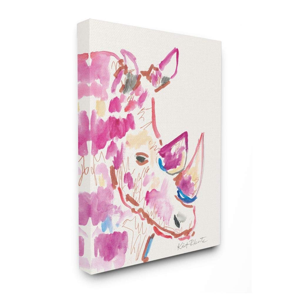 Stupell Industries Rhino Illustration Safari Animal Pink Blue Wall Art, 24 x 30, Multi-Color