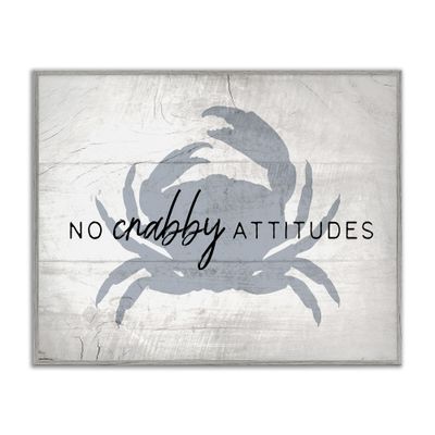 Stupell Industries No Crabby Attitudes Pun Rustic Nautical Animal Wall Art, 16x20, Off- White