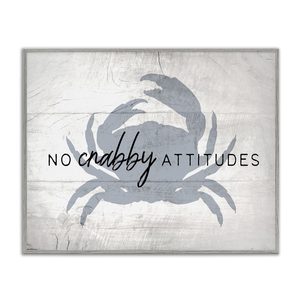 Stupell Industries No Crabby Attitudes Pun Rustic Nautical Animal Wall Art, 16x20, Off- White