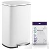happimess HPM1006C Connor Rectangular Trash Can with Soft-Close Lid and Free Mini Trash Can, Modern Fingerprint Proof for Home, Kitchen, Office, Large:12.98 Gallon Small:1.3 Gallon, White view 1