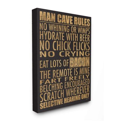 Stupell Industries Man Cave Rules with Rustic Distressed Text Wall Art, 24 x 30, Black