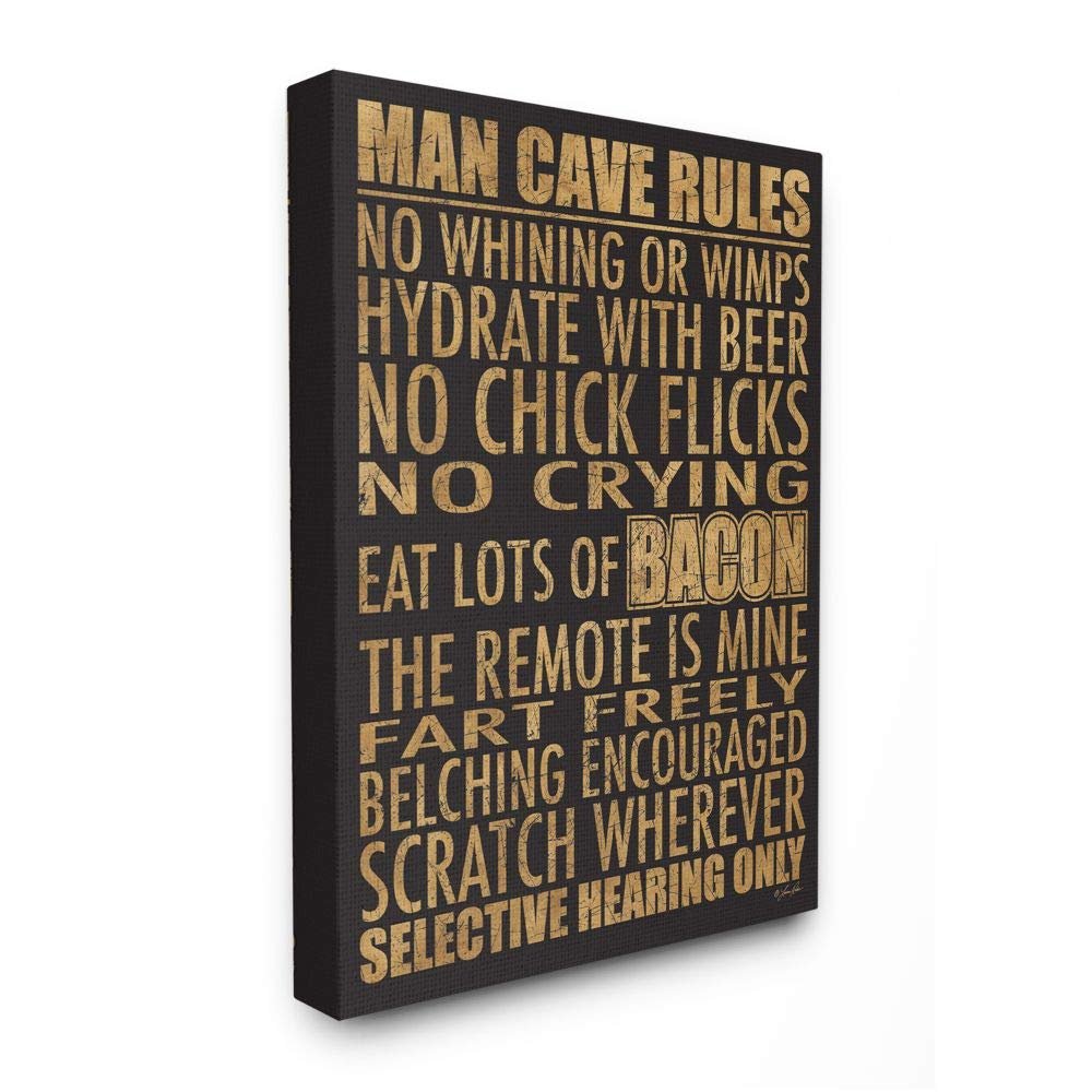 Stupell Industries Man Cave Rules with Rustic Distressed Text Wall Art, 24 x 30, Black