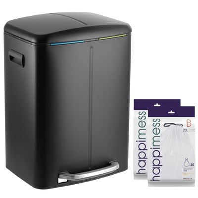 happimess HPM1005B Marco Rectangular 10.6-Gallon Double Bucket Trash Can with Soft-Close Lid, Fingerprint Resistant, Modern, Minimalistic for Home, Kitchen, Office, Bathroom, Black