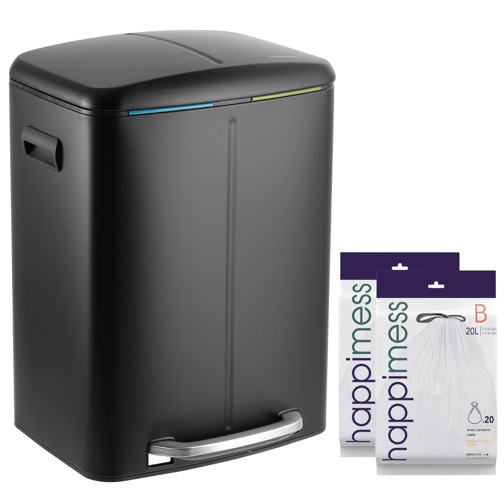 happimess HPM1005B Marco Rectangular 10.6-Gallon Double Bucket Trash Can with Soft-Close Lid, Fingerprint Resistant, Modern, Minimalistic for Home, Kitchen, Office, Bathroom, Black