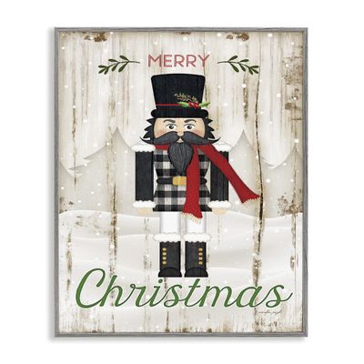 Stupell Industries Merry Christmas Holiday Phrase Winter Nutcracker Wall Art, 16 x 20, Tan