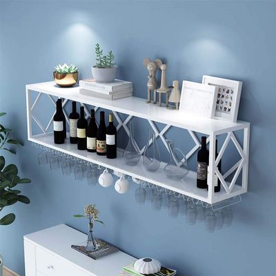 Wine Rack Bar Unit Floating Shelves Wall-Mounted Inverted Wine Glass Rack Multifunctional Iron Bottle Holder Simple Hanging Goblet Rack with Partitions