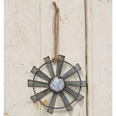 {2 PC Set} Metal Windmill Ornament with Jute Hanger | 4 inch | Distressed Metal Ornaments