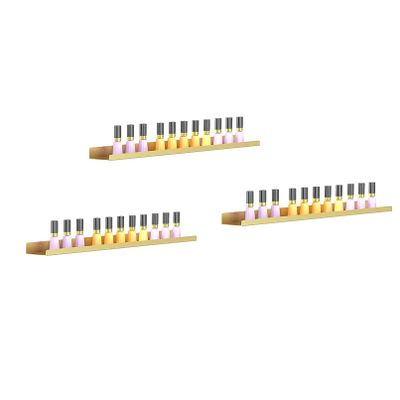 Set of 3 Golden Metal Nail Polish Shelf & Essential Oils Display Shelves/Kitchen Spice Jars Rack, 3 pcs Floating Wall Mount Ledges Hanging Wall Nail Polish Organizer Display Storage Rack