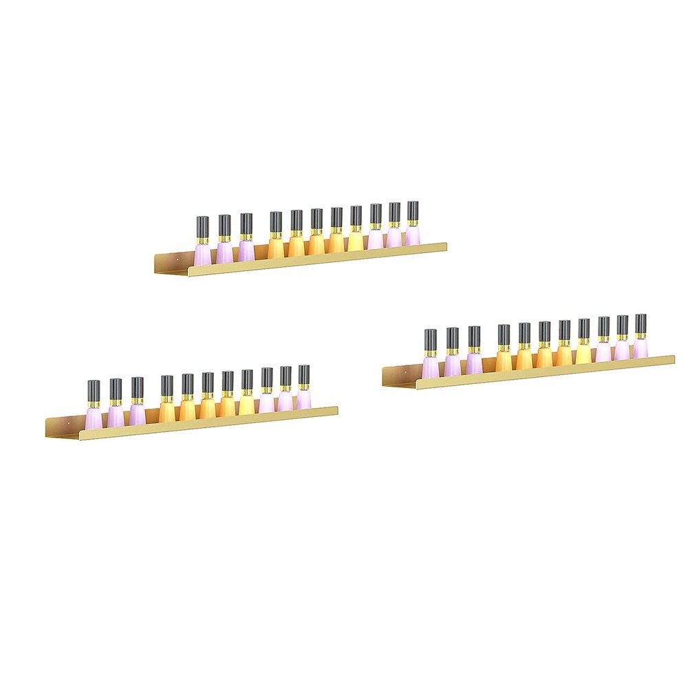 Set of 3 Golden Metal Nail Polish Shelf & Essential Oils Display Shelves/Kitchen Spice Jars Rack, 3 pcs Floating Wall Mount Ledges Hanging Wall Nail Polish Organizer Display Storage Rack